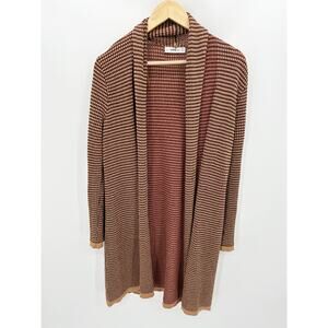 Zara Sweater Women XL Tan Black Red Long Sleeve Open Front Knit Cardigan